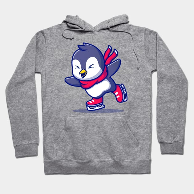 Cute Penguin Ice skating With Scarf Cartoon Hoodie by Catalyst Labs